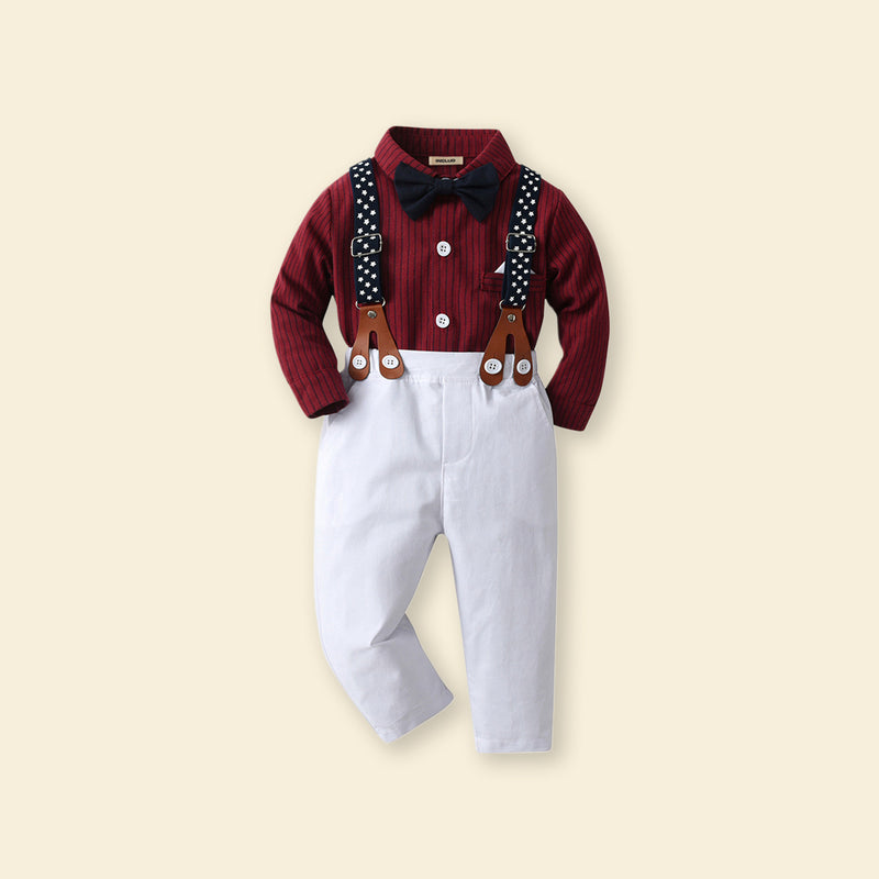 Boys Striped Shirt with Suspender Trousers Set 2 pc. Sets   