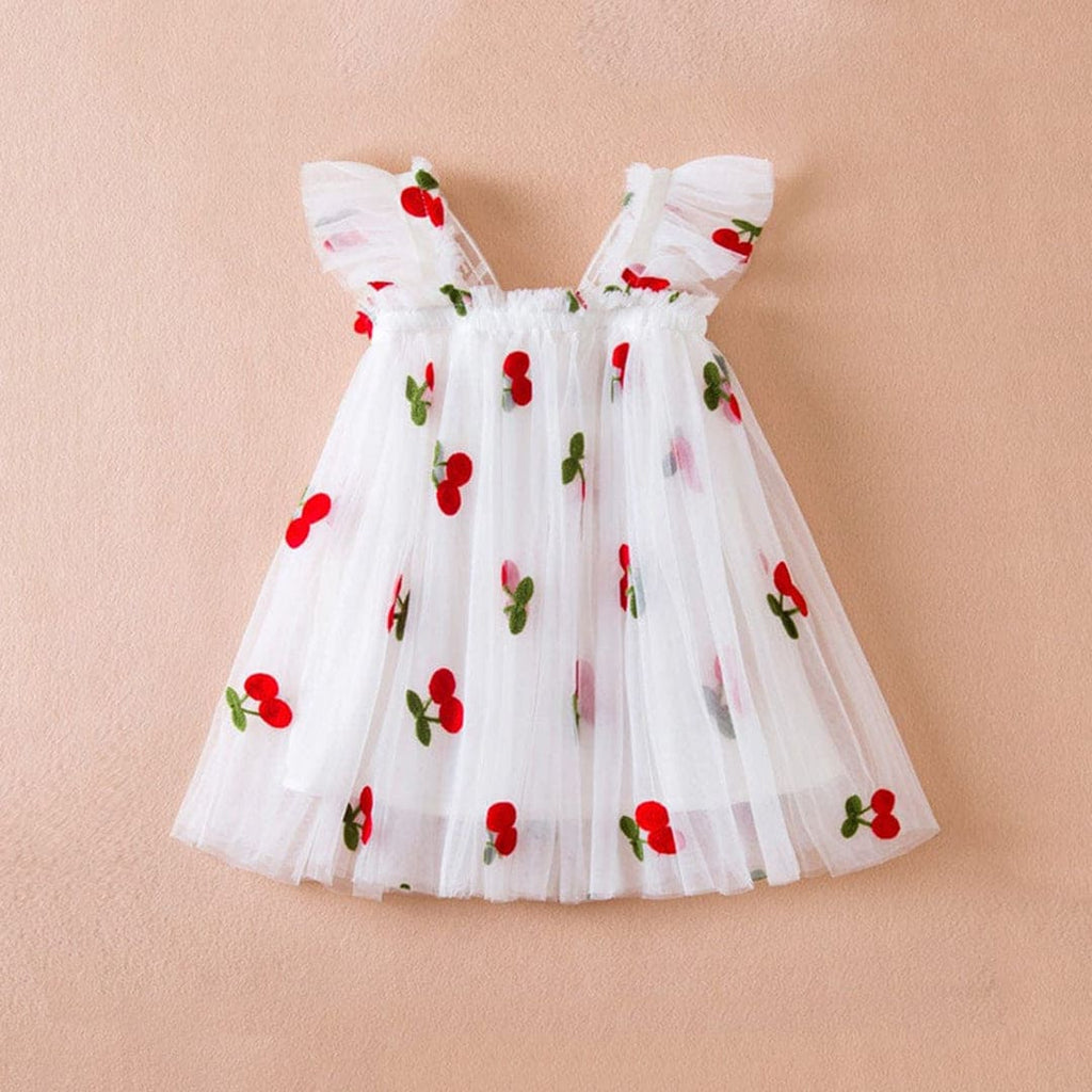 Girls Cherry Print Mesh Dress