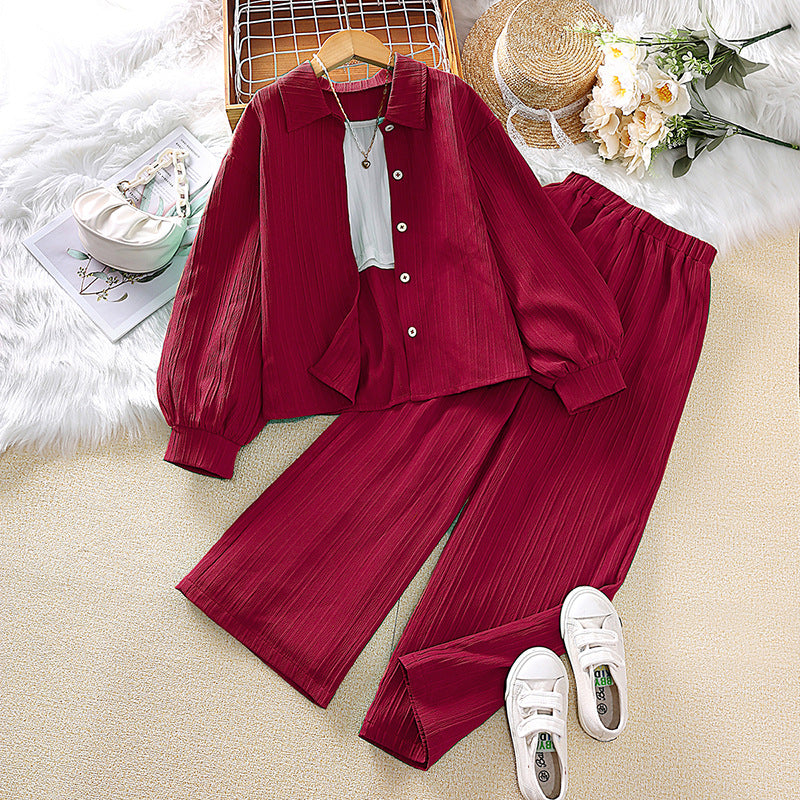 Girls Maroon Full Sleeves Shirt with Pants Co-ord Set Sets   