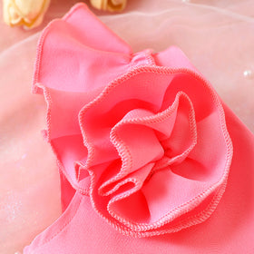 Girls Red One Shoulder Flower Applique Top With Shorts & Hairband Set 3 pc. Sets