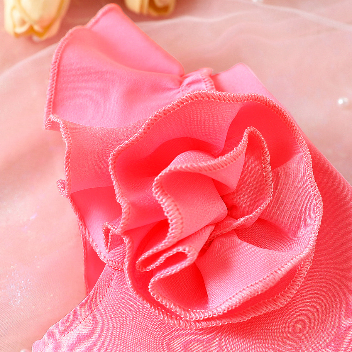 Girls Red One Shoulder Flower Applique Top With Shorts & Hairband Set 3 pc. Sets