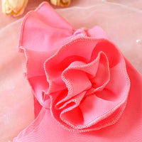 Girls Red One Shoulder Flower Applique Top With Shorts & Hairband Set 3 pc. Sets