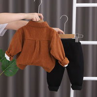 Boys Orange Long Sleeve Corduroy Shirt With T-Shirt & Pants Set Sets   