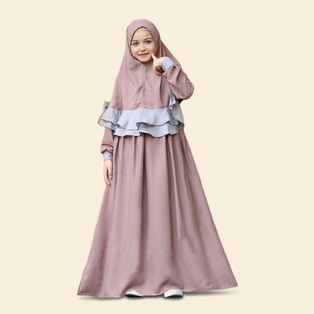 Girls Long Sleeve Dress With Head Scarf Casual Dresses Purple 2-3 Y 