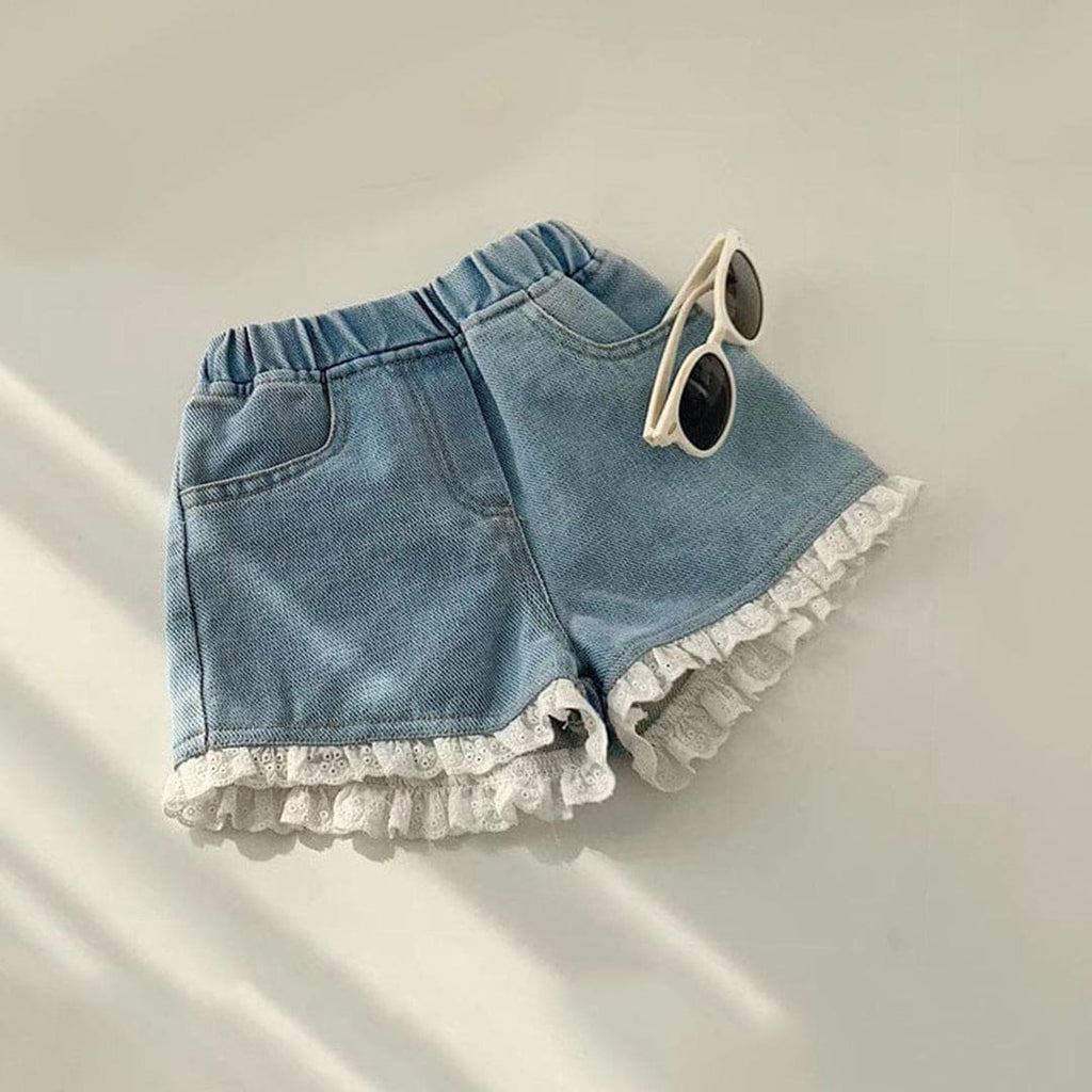 Girls Denim Shorts with Schiffly Lace