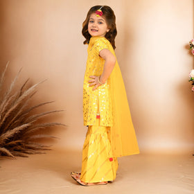 Girls Foil Print Kurta With Sharara & Dupatta Set Ethnicwear Girls