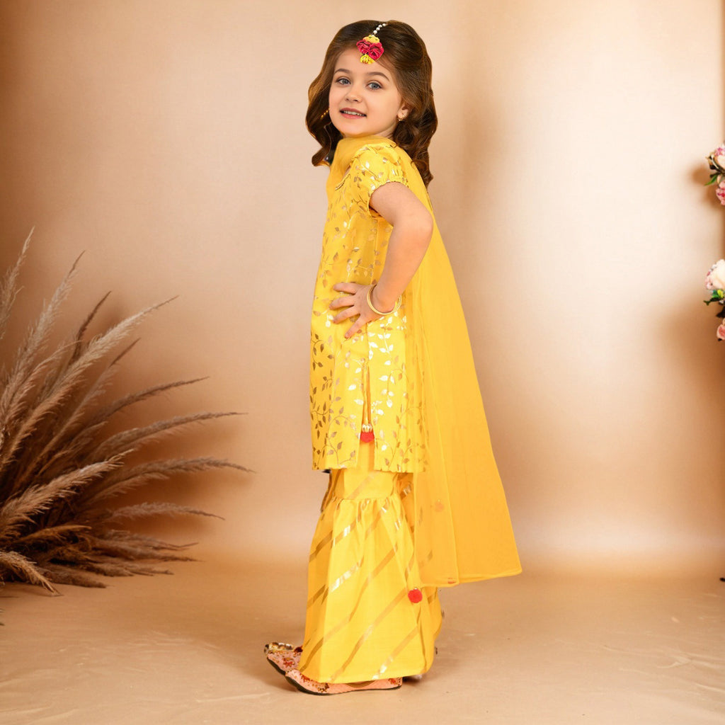 Girls Foil Print Kurta With Sharara & Dupatta Set Ethnicwear Girls
