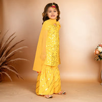 Girls Foil Print Kurta With Sharara & Dupatta Set Ethnicwear Girls