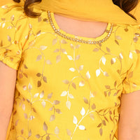 Girls Foil Print Kurta With Sharara & Dupatta Set Ethnicwear Girls