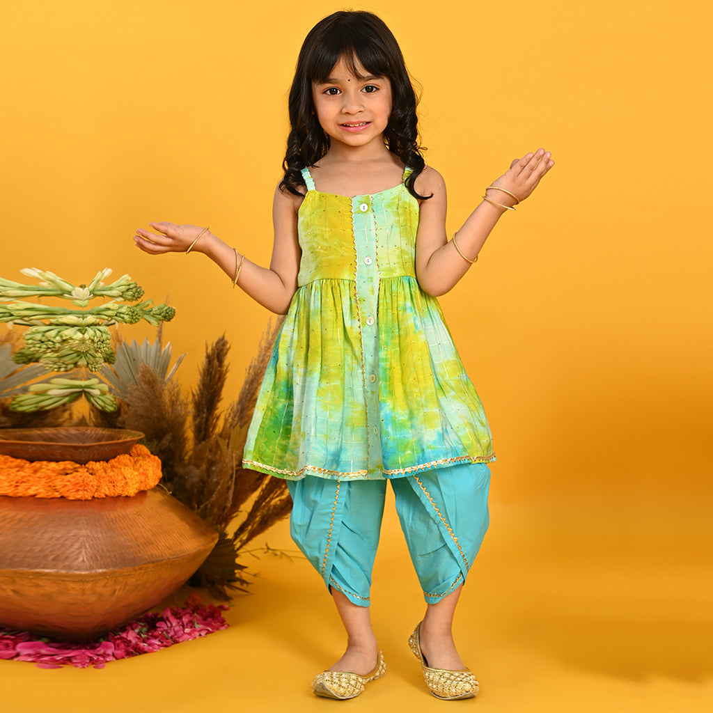 Girls Tie And Die Kurta Set Ethnicwear Girls Blue 1-2 Y 