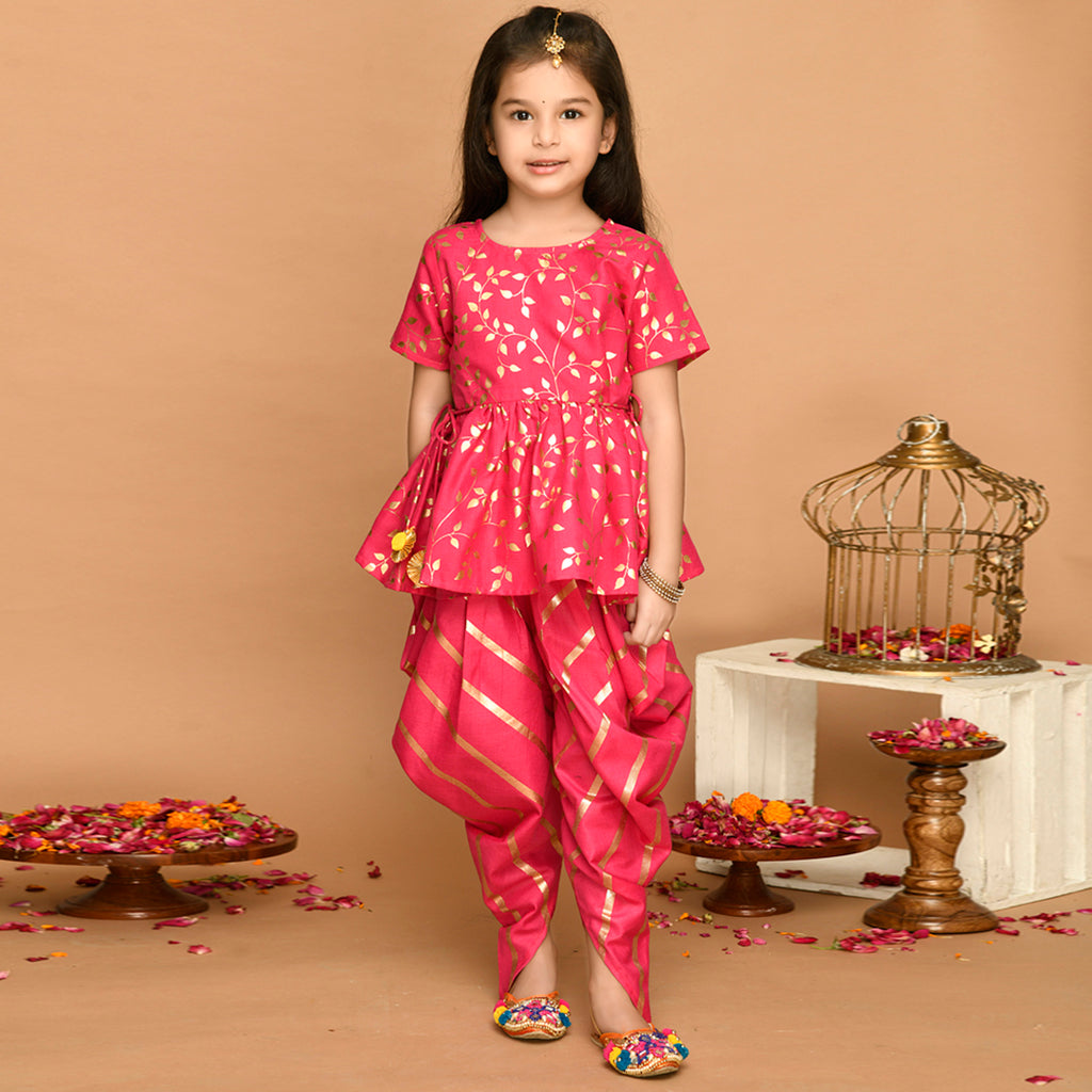 Girls Printed Cotton Blend  Dhoti Set Ethnicwear Girls Pink 1-2 Y 