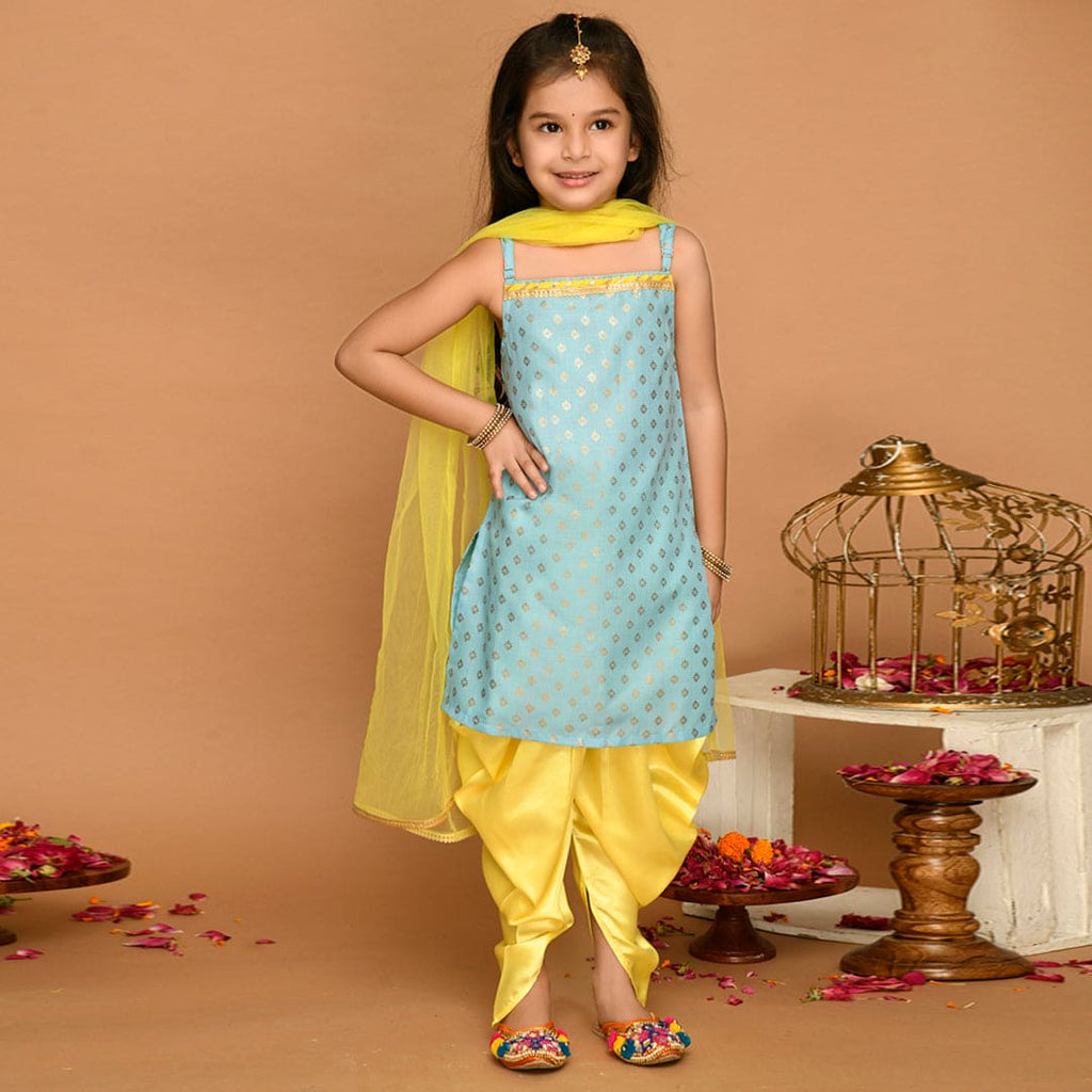 Girls Printed Cotton Blend Kurta Dhoti Set Ethnicwear Girls Sky Blue 1-2 Y 