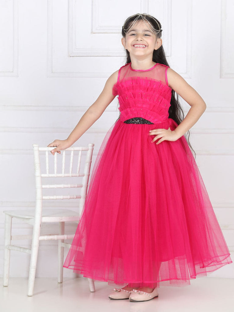 Girls Ruffle Bodice Tulle Party Gown