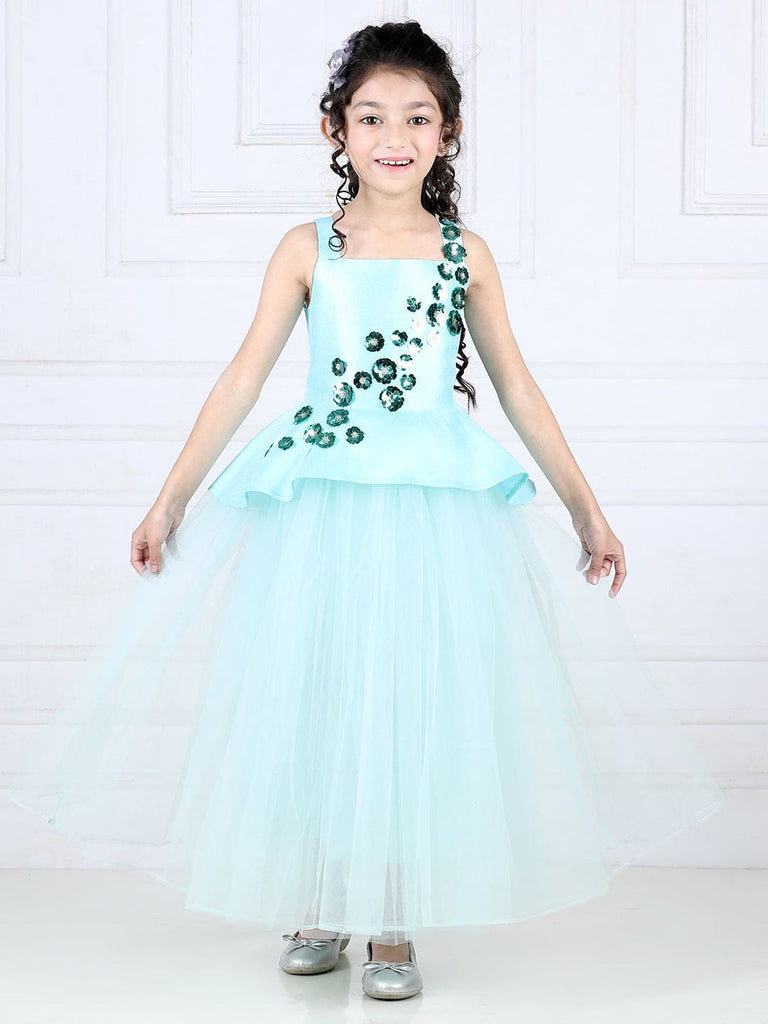 Girls Embellished Peplum Tulle Ankle Length Party Gown