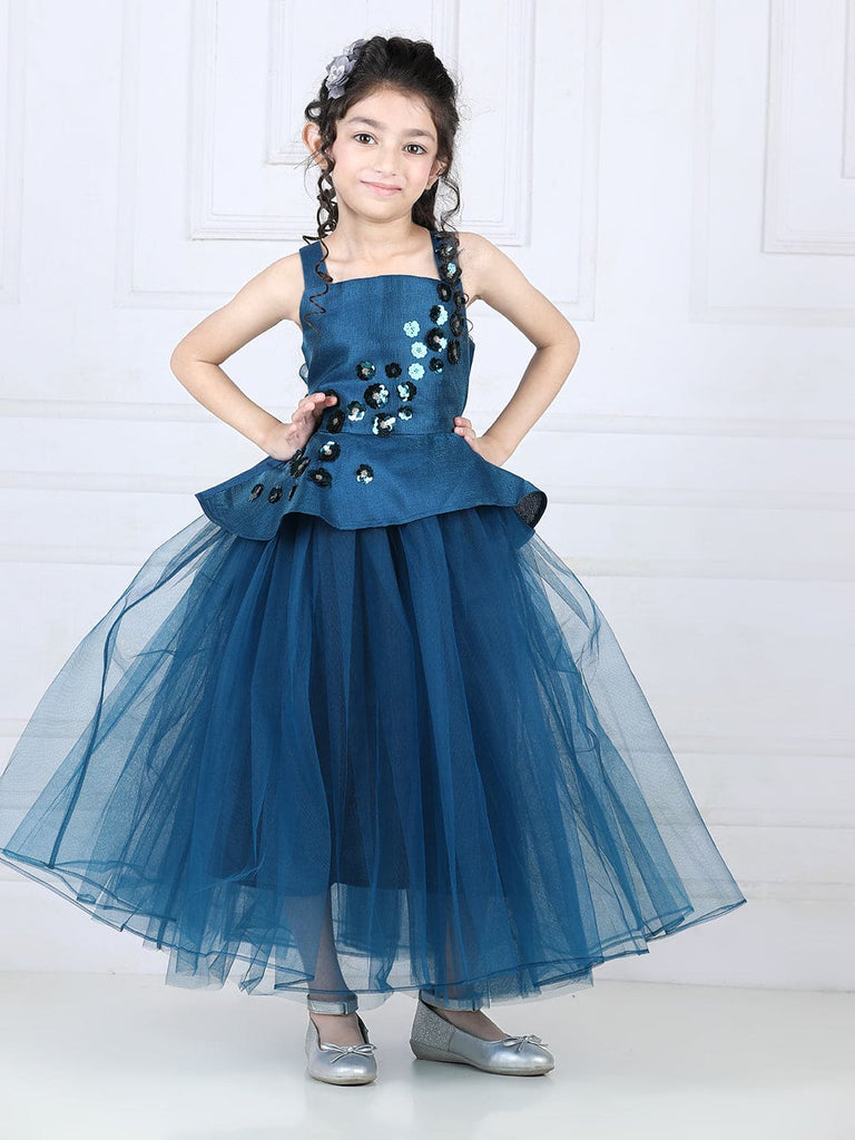 Girls Embellished Peplum Tulle Ankle Length Party Gown
