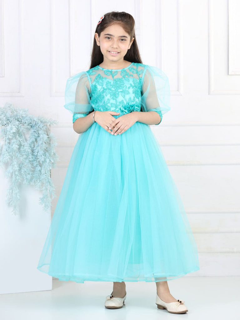 Girls Embroidered Tulle Ankle Length Party Gown