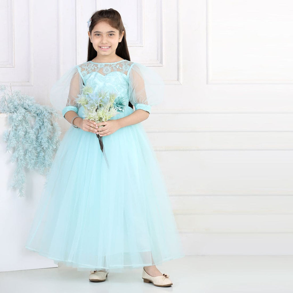 Girls Embroidered Tulle Ankle Length Party Gown