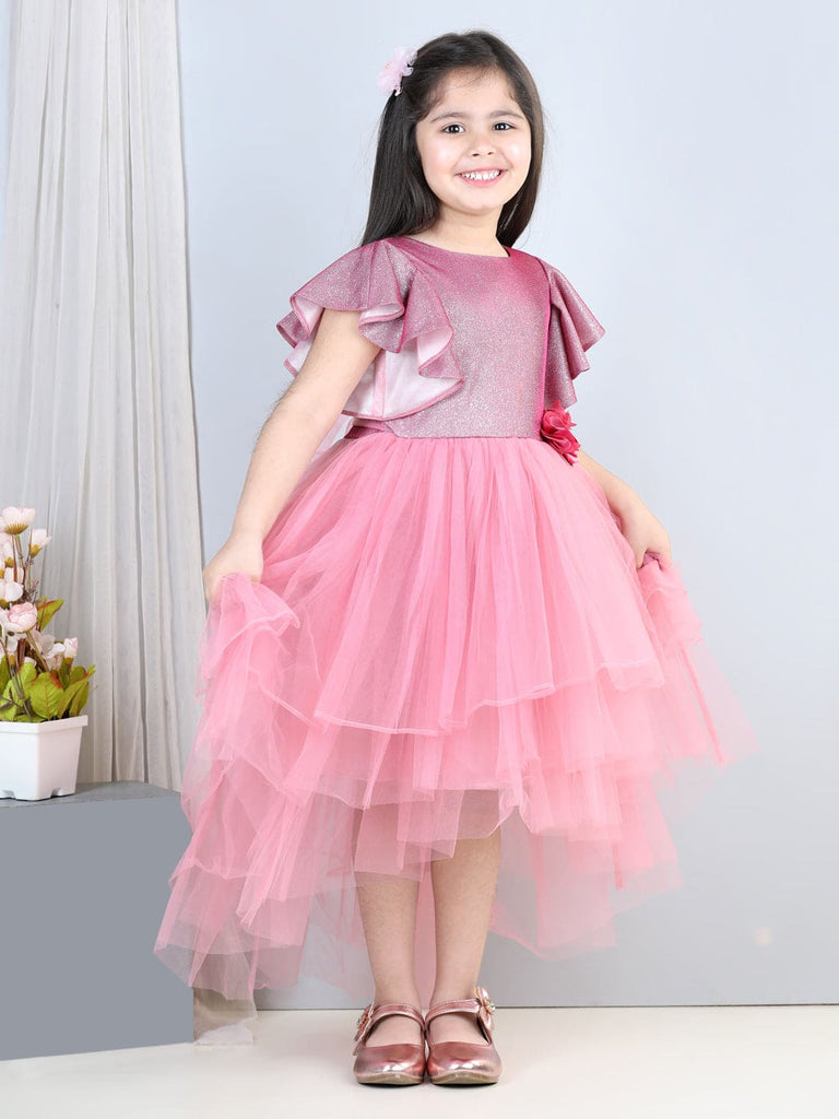 Girls Shimmer High-Low Hem Party Dress Party Dresses Rouge 1-2 Y 