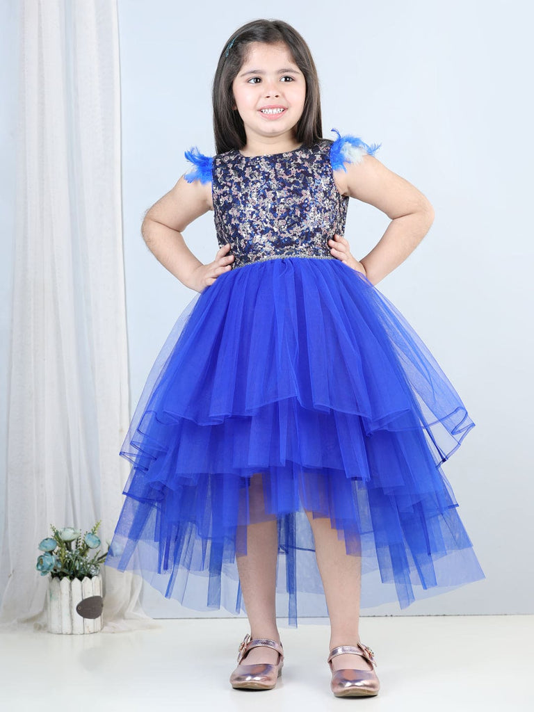 Girls Sequins Tiered High-Low Hem Party Dress
