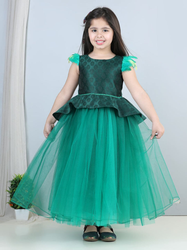 Girls Brocade Peplum Ankle Length Party Gown