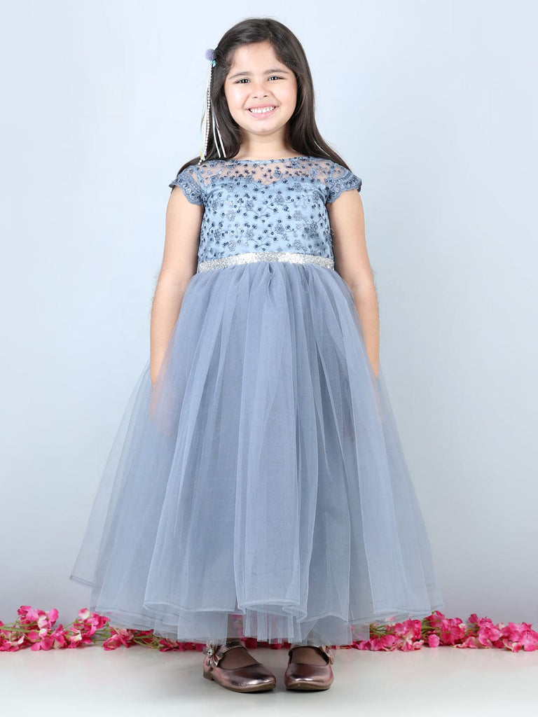 Girls Embroidered Ankle Length Party Gown