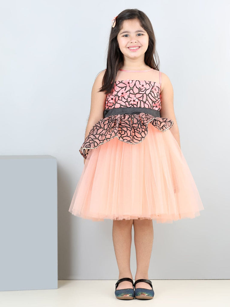 Girls Glitter Applique Peplum Tulle Party Dress
