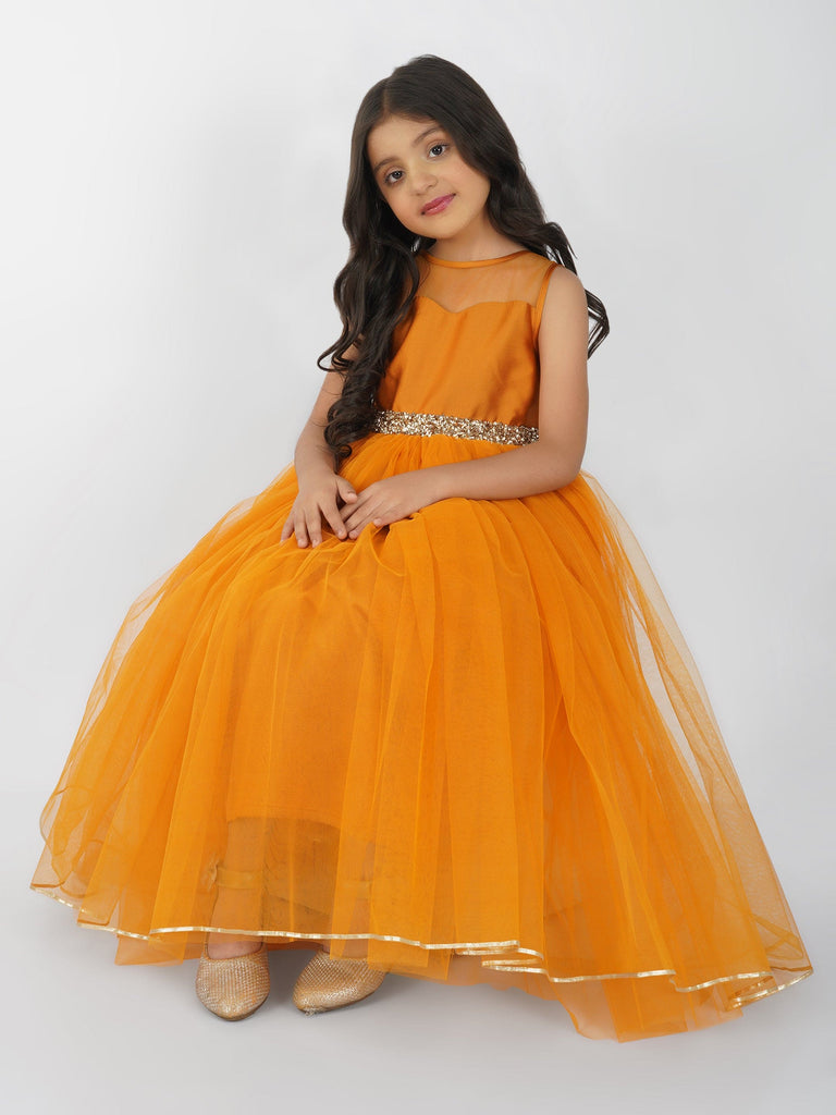 Girls Embellished Belt Tulle Party Gown