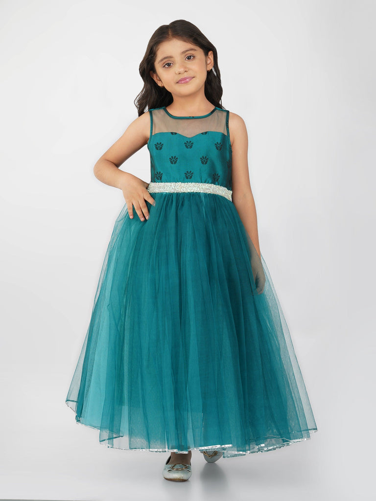 Girls Embellished Belt Tulle Party Gown