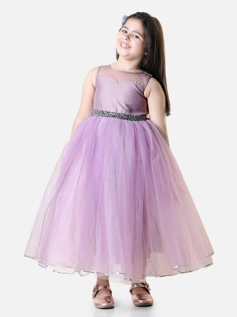 Girls Embellished Belt Tulle Party Gown Party Dresses Lavender 1-2 Y