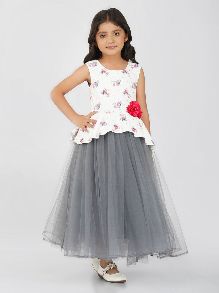 Girls Floral Peplum Tulle Party Gown