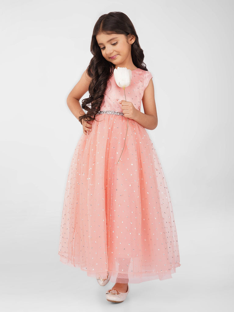 Girls Sateen Sequins Pastel Party Gown