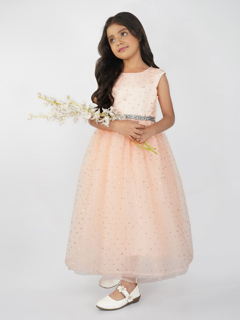 Girls Sateen Sequins Pastel Party Gown