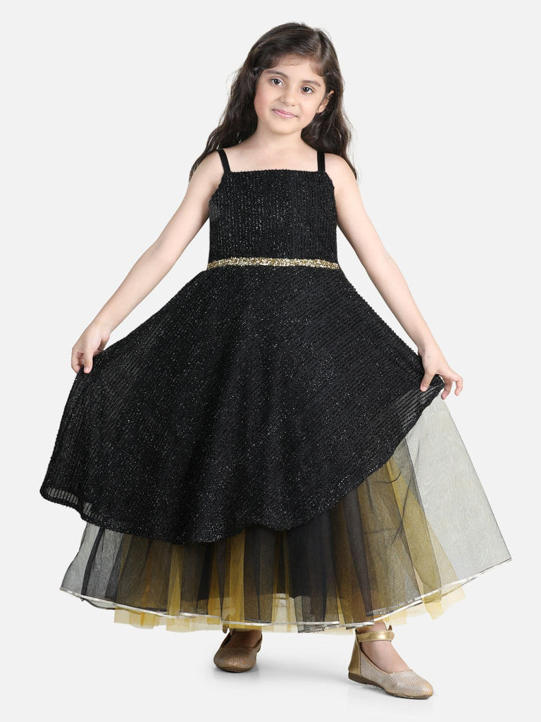 Girls Asymmetric Embellished Tulle Party Gown
