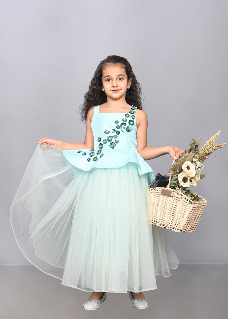 Girls Mint Embellished Peplum Tulle Party gown