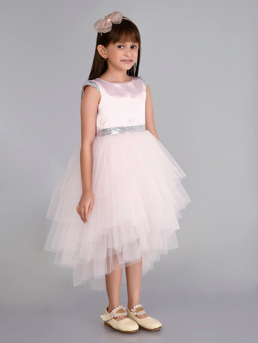 Girls Sateen Tiered Tulle High-Low Hem Party dress Party Dresses   