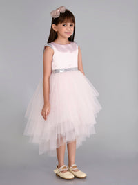 Girls Sateen Tiered Tulle High-Low Hem Party dress Party Dresses   