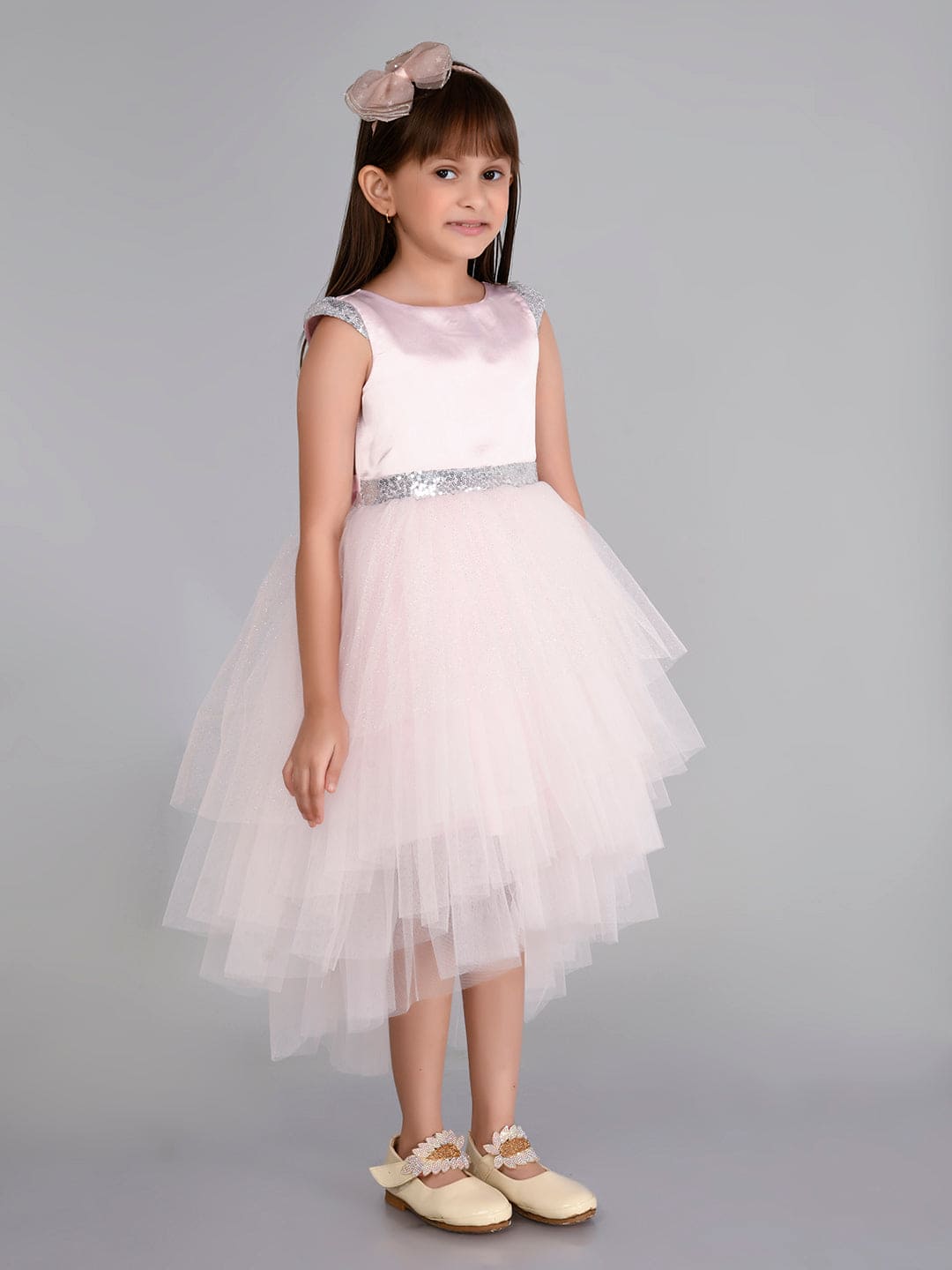 Girls Sateen Tiered Tulle High-Low Hem Party dress Party Dresses   