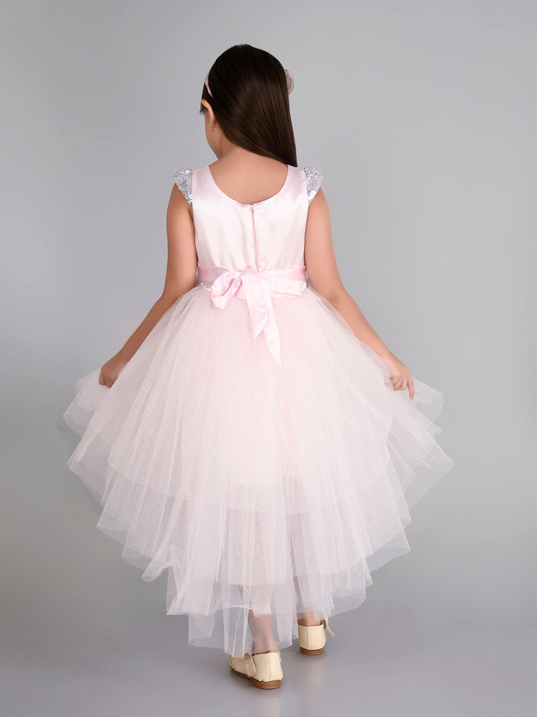 Girls Sateen Tiered Tulle High-Low Hem Party dress Party Dresses   