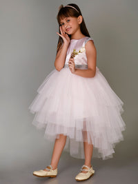 Girls Sateen Tiered Tulle High-Low Hem Party dress Party Dresses Pink 1-2 Y 