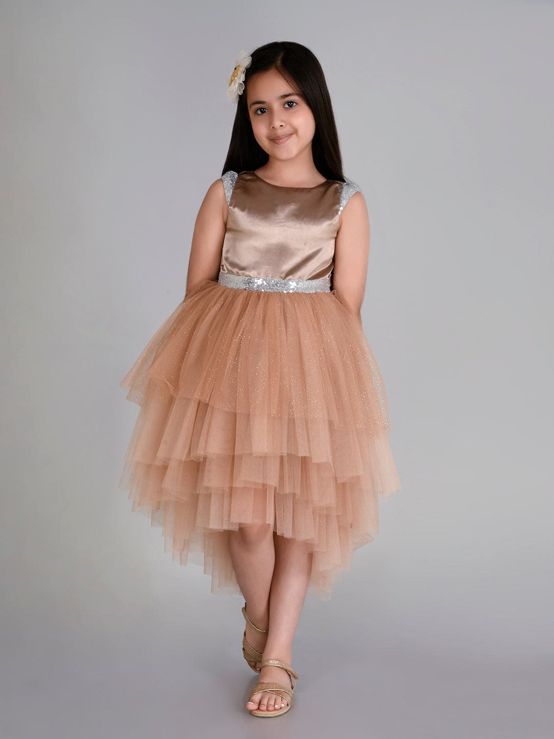 Girls Sateen Tiered Tulle High-Low Hem Party dress Party Dresses   
