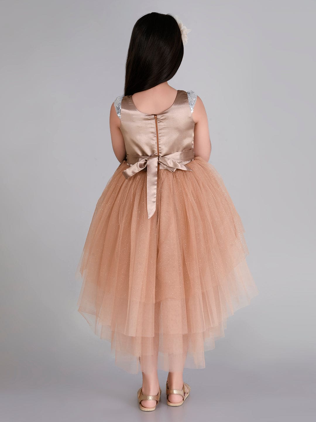 Girls Sateen Tiered Tulle High-Low Hem Party dress Party Dresses   