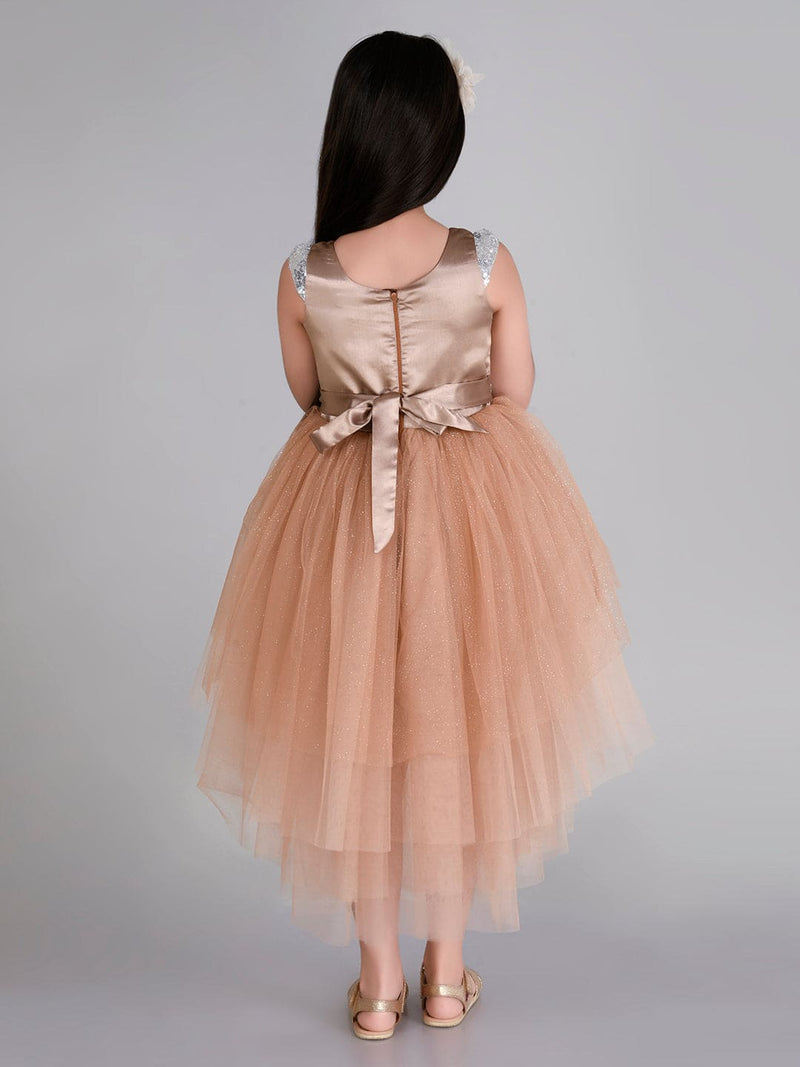 Girls Sateen Tiered Tulle High-Low Hem Party dress Party Dresses   