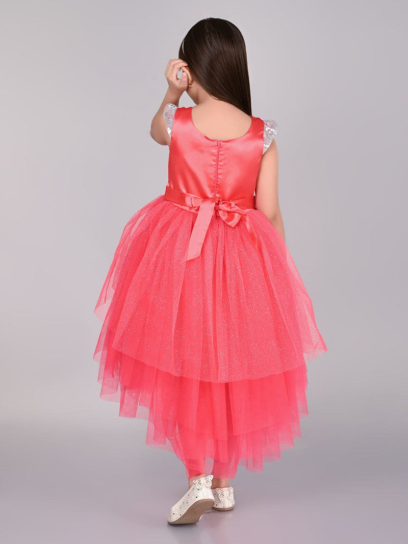 Girls Sateen Tiered Tulle High-Low Hem Party dress Party Dresses   