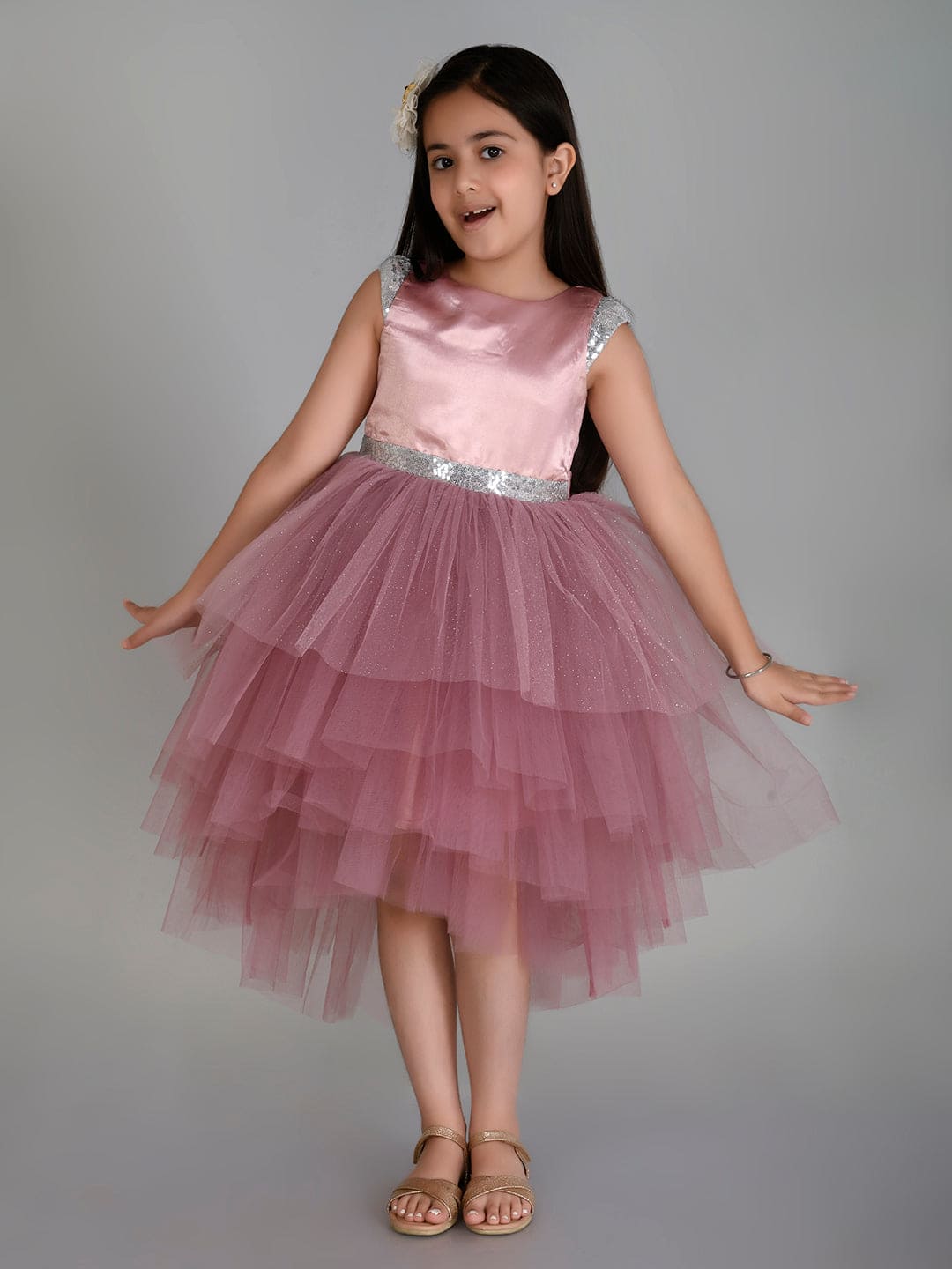 Girls Sateen Tiered Tulle High-Low Hem Party dress Party Dresses   