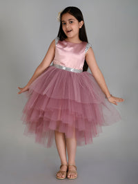 Girls Sateen Tiered Tulle High-Low Hem Party dress Party Dresses   