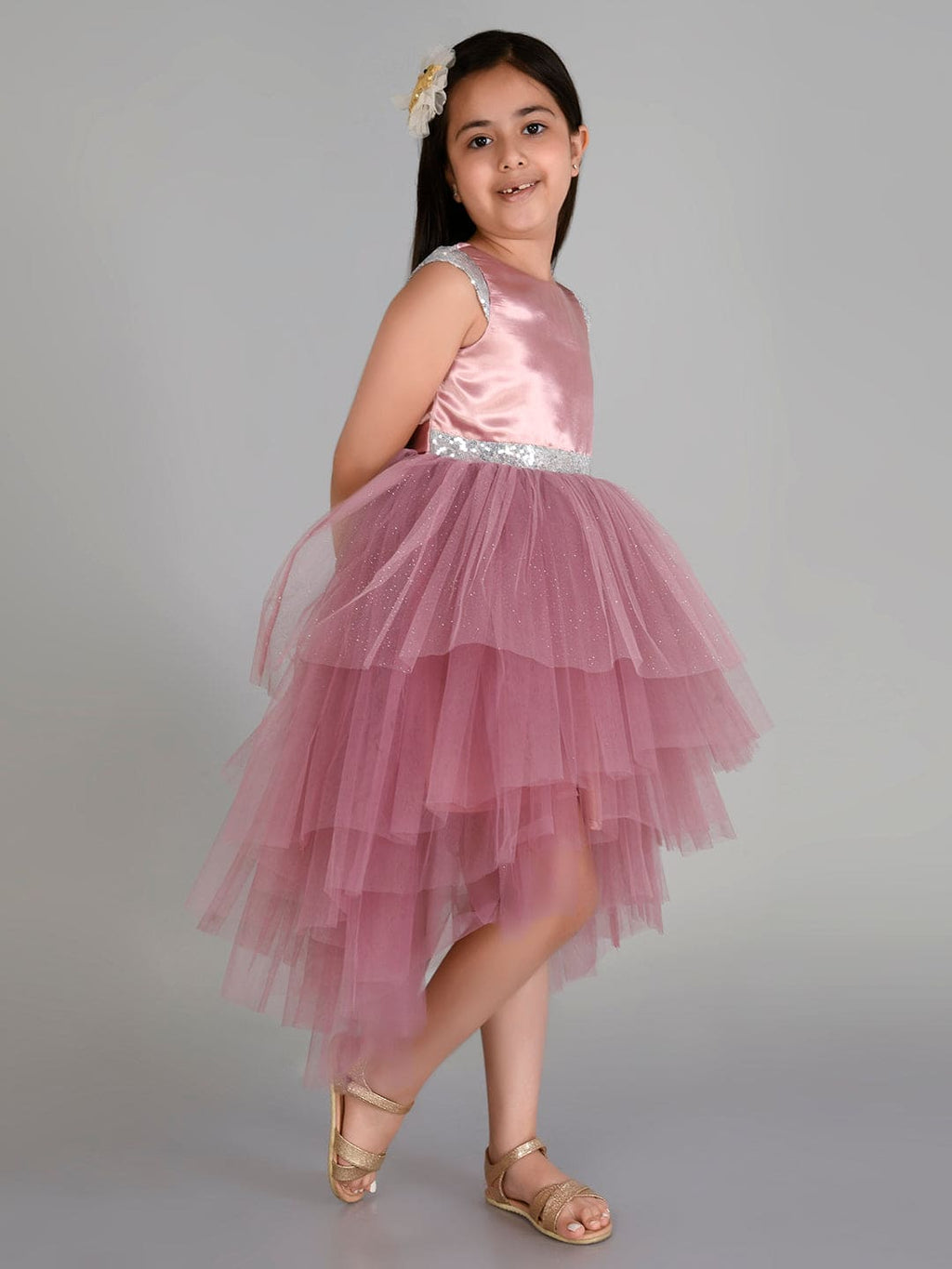 Girls Sateen Tiered Tulle High-Low Hem Party dress Party Dresses   