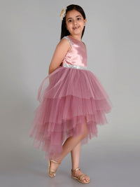 Girls Sateen Tiered Tulle High-Low Hem Party dress Party Dresses   