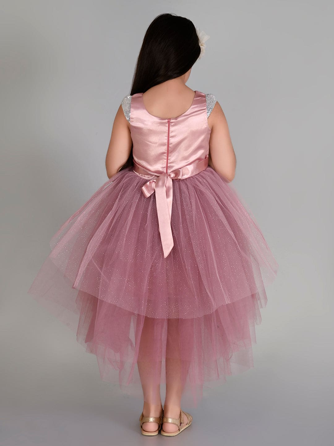 Girls Sateen Tiered Tulle High-Low Hem Party dress Party Dresses   