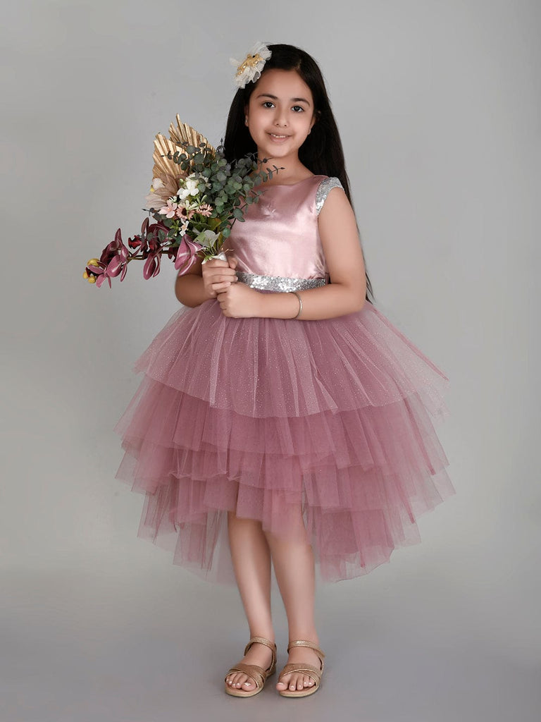Girls Sateen Tiered Tulle High-Low Hem Party dress