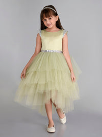 Girls Sateen Tiered Tulle High-Low Hem Party dress Party Dresses   